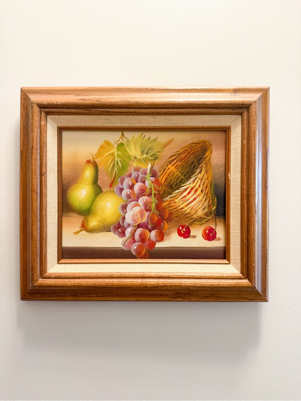 Oil on Canvas Fruit Still Life Painting in Wood Frame Vintage Framed Wall Art